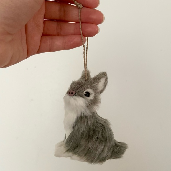 Bunny Rabbits Ornaments, Soft Bunnies, 2 of them, White and Gray Rabbits. - Picture 5 of 12